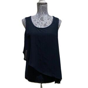 Blair Womens M Black Chiffon Tunic Top Sheer Layered Sleeveless Blouse Tank